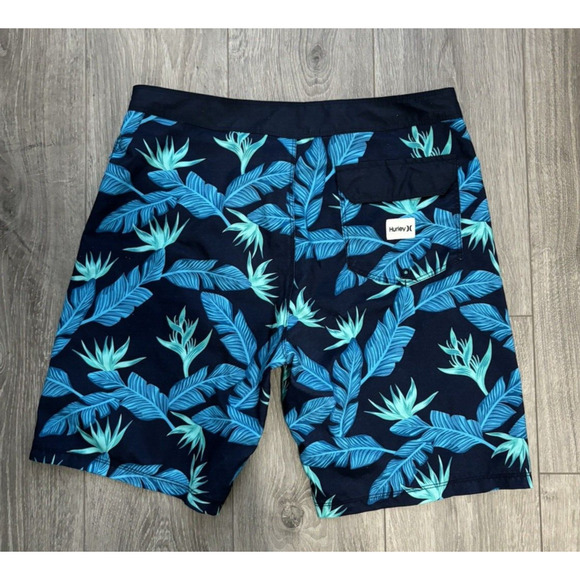 Hurley Men's Board Shorts Size 32 Blue Tropical Print Swim Trunks Surf Beachwear - Picture 2 of 5